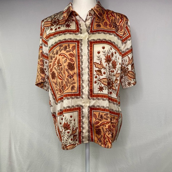 Rachel Zoe Tops - ,Size Large ,Blouse beige /orange /flowers Rachel ZOE large